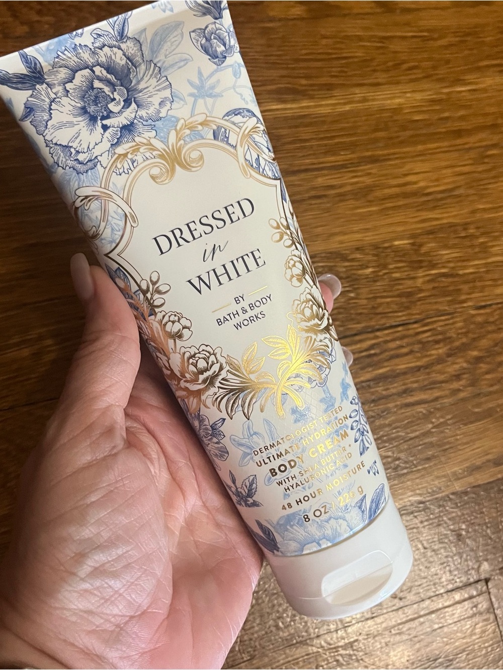 Dressed In White Bath & Body works cream NEW Blue and Gold